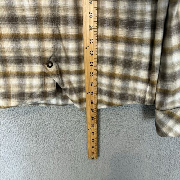 S Prana Shirt Mens Large Brown Plaid Long Sleeve Snap‎ Button Up Pockets - Picture 5 of 7